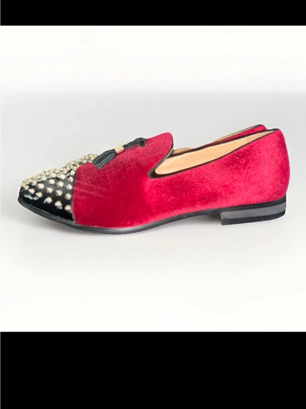 Red Velvet Studded Loafers Tassel Smoking Shoes Size 13 Wedding Formal Men